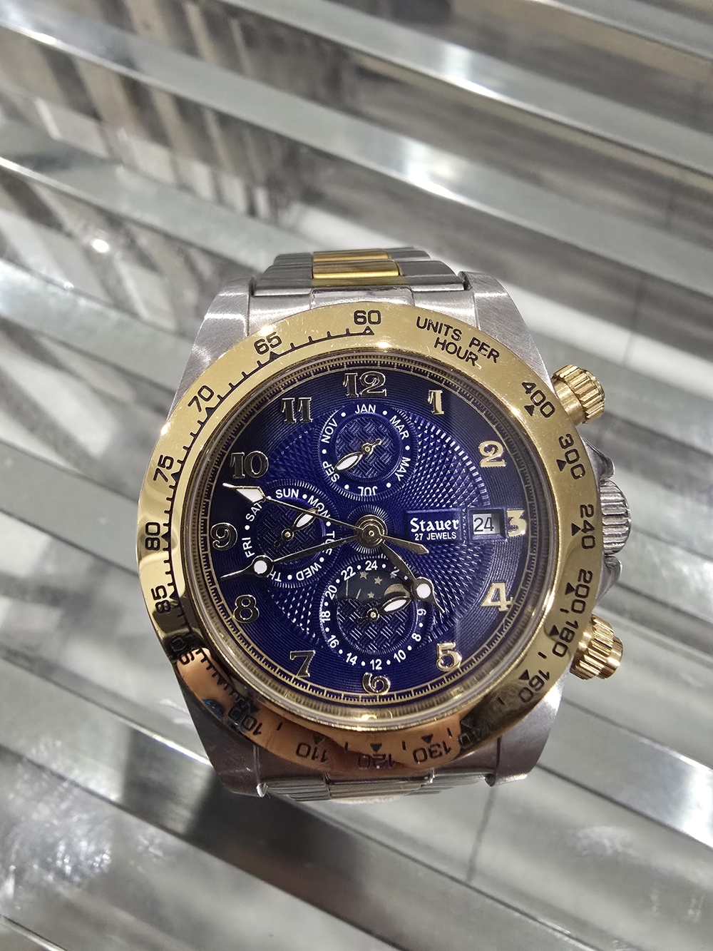 Stauer Men's Two-Tone Blue Dial Chronograph Watch